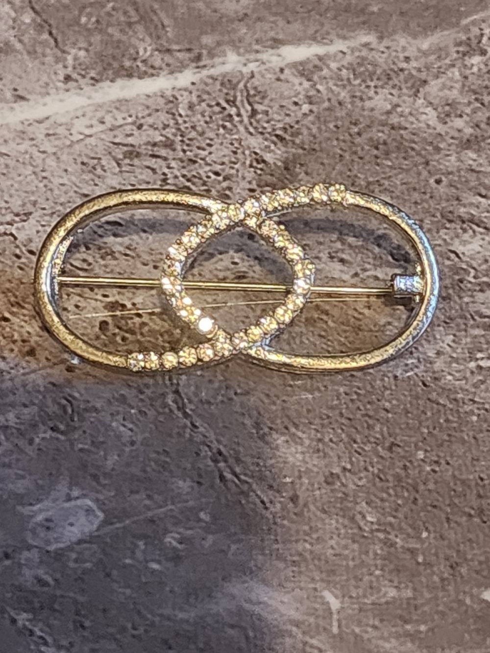 Silver-Tone Rhinestone Oval Brooch